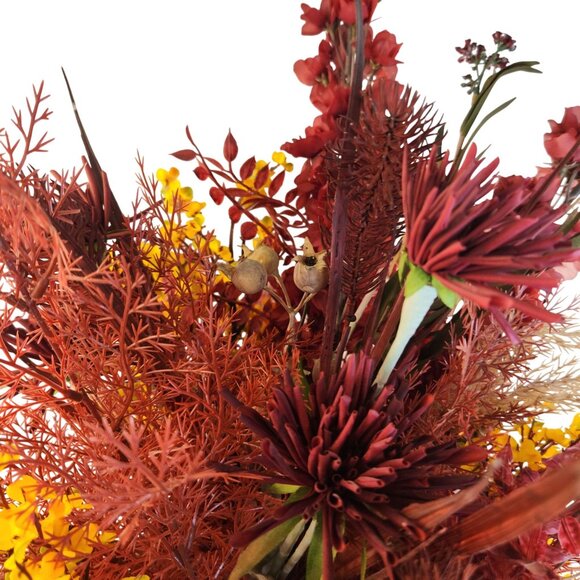 Hand Tied Artificial Flower Bouquet With Dark Reds and Yellow Wildflower mixture - Picture 5 of 13